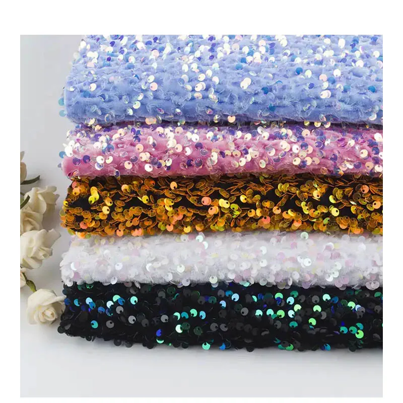 Top Multicolored Textile Sequin Fabric Polyester Satin Fabric With Shiny Sequin Fabric Dress