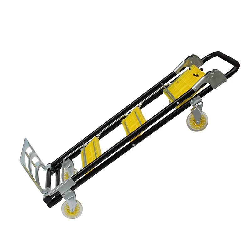 A ladder with A cart, a tool cart with wheels, a ladder