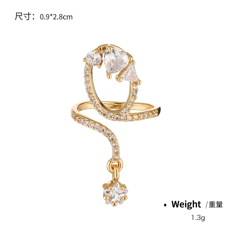 Trendy nail rings finger Crystal Glitter Nail Tips Shiny Crystal Ins Fingertip Exquisite Opening Star Wigs Frog Adjustable Ring