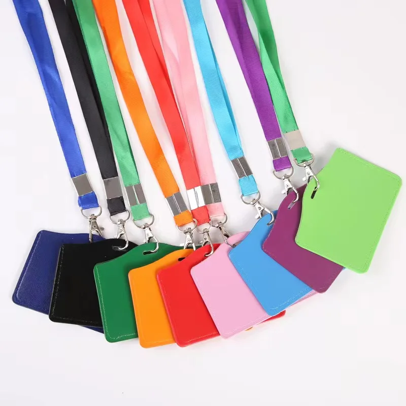 High Quality Leather ID Credit Card Holder Case with Lanyard, Wholesale PU Leather ID Card Holder for Business