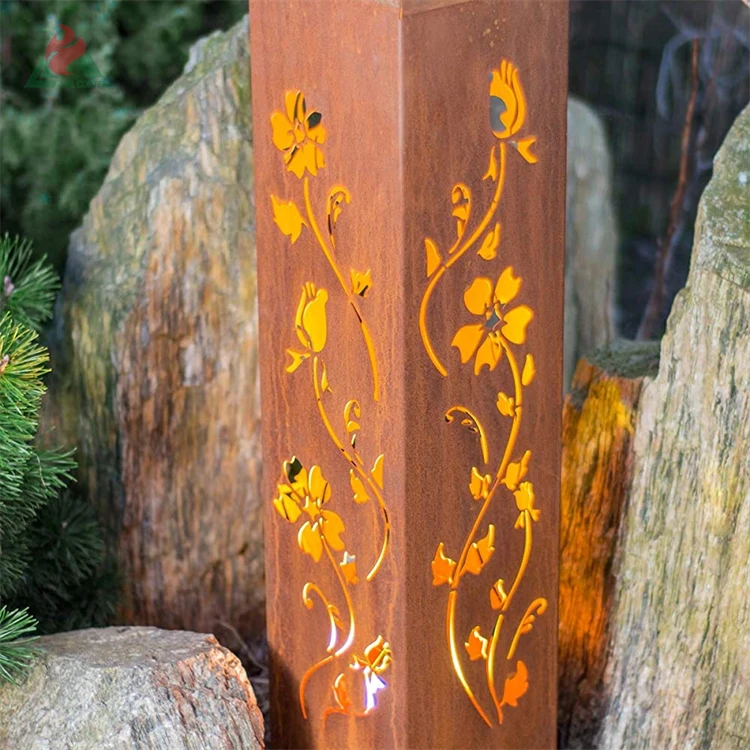 Новейший дизайн стальная уличная лампа corten для уличной мебели ржавый