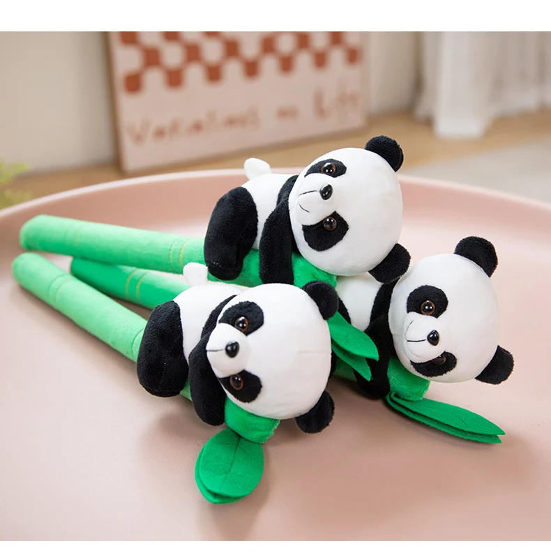 Wholesale Panda Plush Toy  Animal Toys Cute Clip Panda Plush Decoration Green Bamboo&Panda Plush Toys