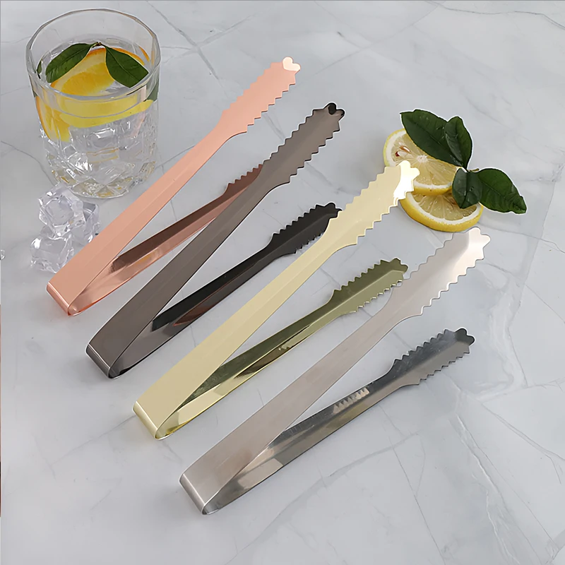 Customized Best Selling Metal Bar Beer Ice Tong Stainless Steel Ice Bucket Tongs Kit Bartender Ice Cube Clip Serving Tong