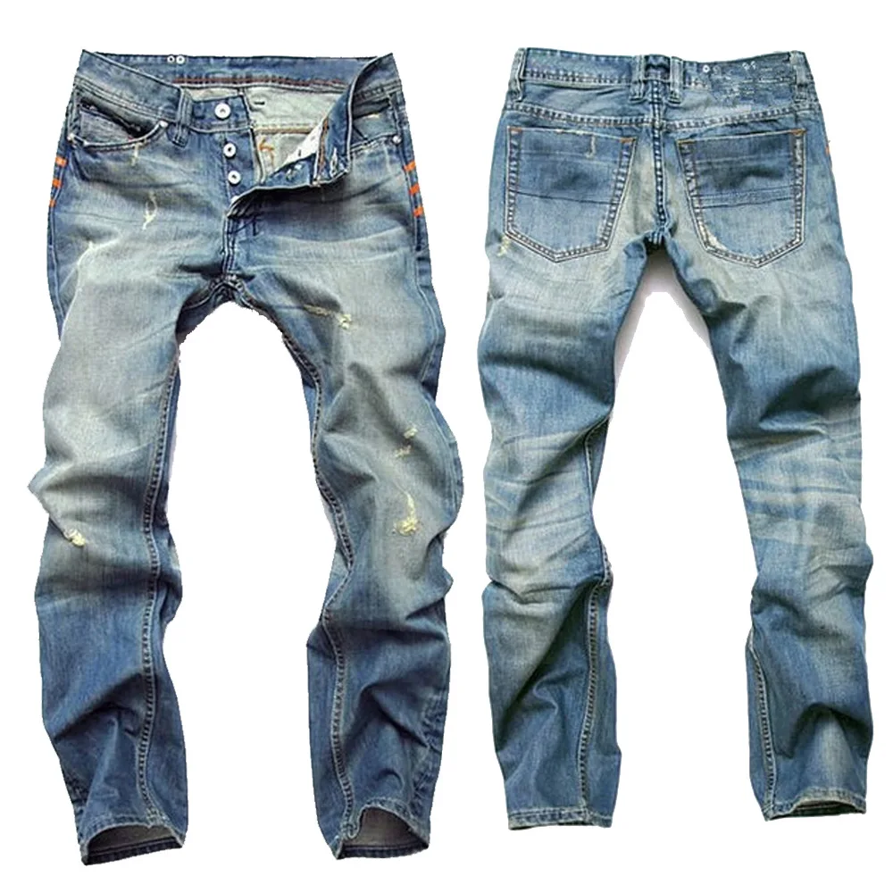 Retro Blue Skinny Jeans Men 2020 Tapered Ripped Pants Streetwear Denim Jeans Men