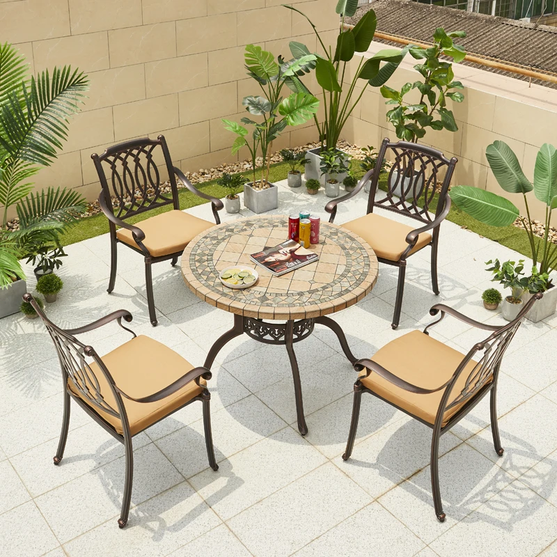 Wholesale Outdoor Table And Chairs With Cast Aluminum Material Ceramic Table