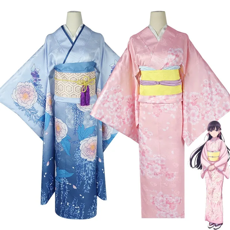 Halloween Costume Women Anime My Happy Marriage Miyo Saimori Cosplay Costume Kimono Pink Blue Dress Headwear Japanese Clothing
