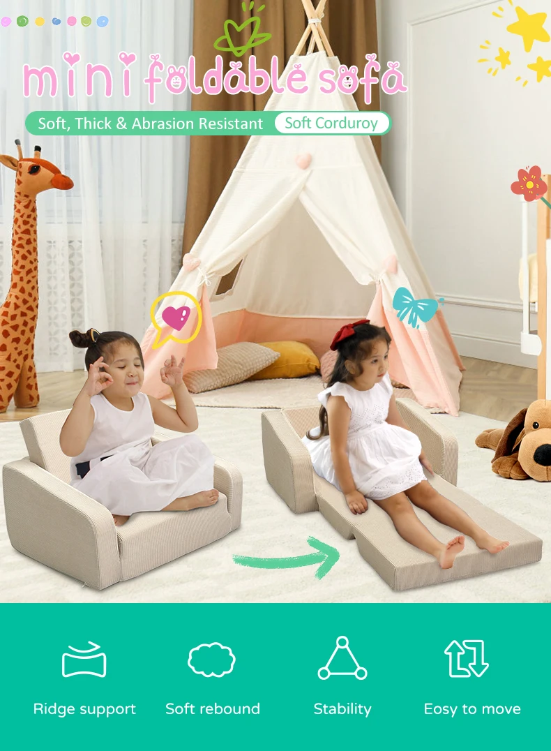 2 In 1 Soft Foldable Kids Room Sherpa Chair Bed Wholesale kids sofa baby seat sofa for Children