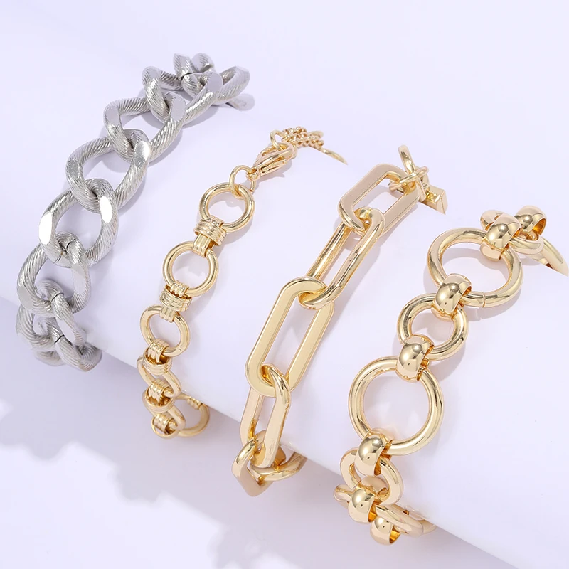 KJ fashion women coarse gold chain bracelet copper accessories coarse Cuban chain stacking bracelet jewelry