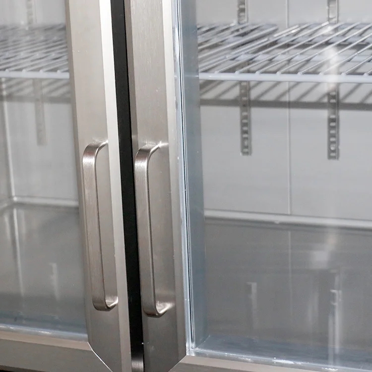 Commercial hotel kitchen equipment Stainless steel two big glass door upright freezer Refrigerator freezer fridge