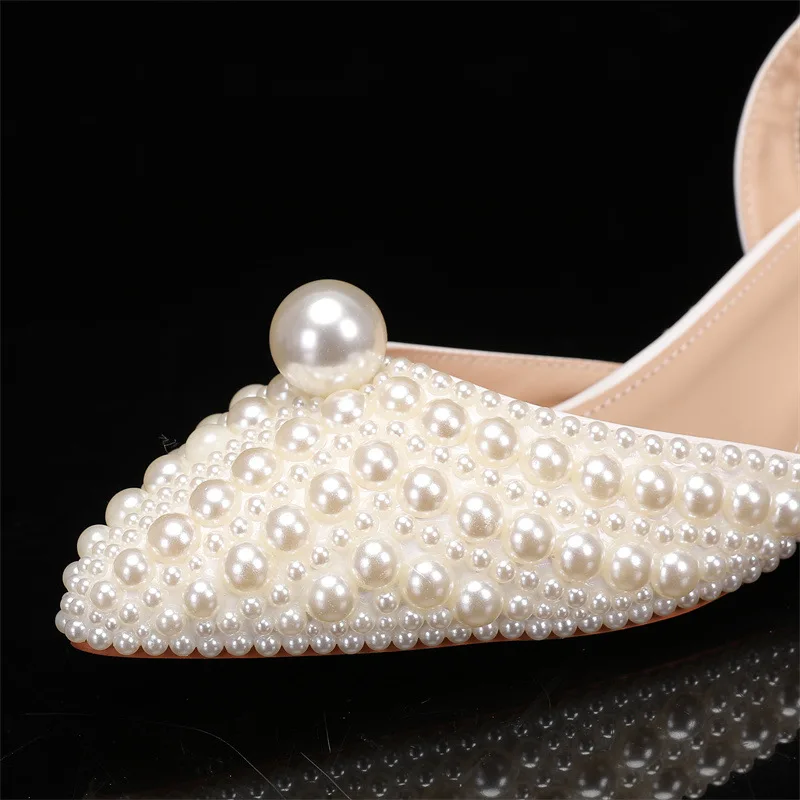 2024 African White Pearl Bridal Wedding Purse Set Pointed Toe Party Evening short heel Shoes With Matching Clutch Bags