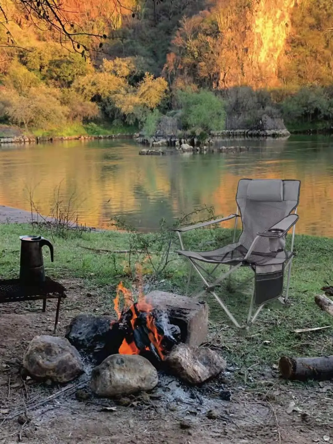  Folding Camping Chair Adjustable Lounge Recliner Portable Oversized Steel Frame Collapsible Lawn