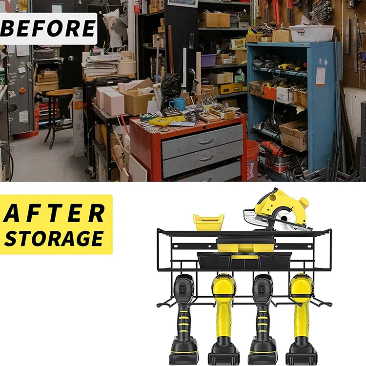 JH-Mech Compact Steel Design Garage Tool Organizer Wall Mounted Storage Rack for Handheld & Power Tools