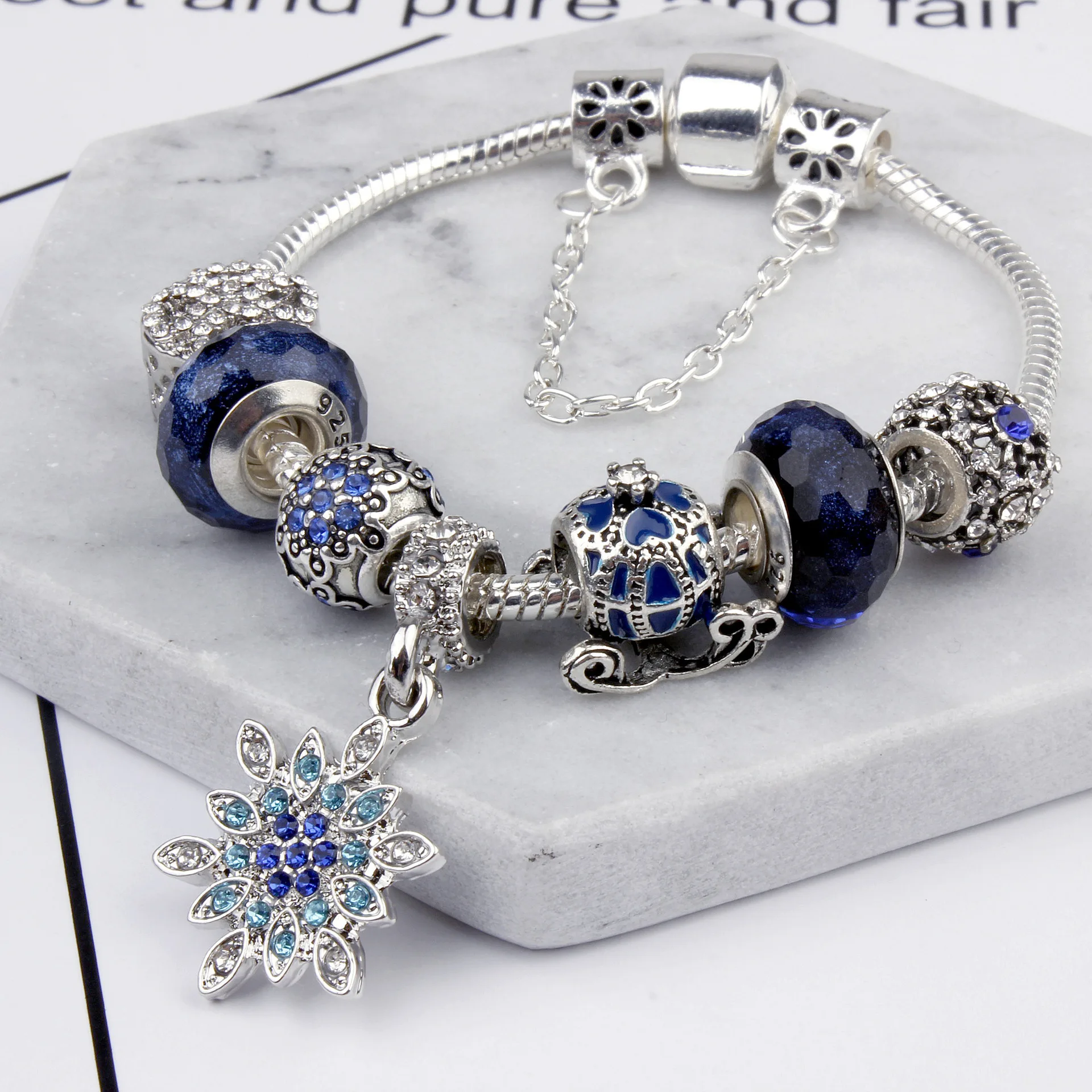 INS hot selling Blue Starry Sky Bracelet Snowflake Pumpkin Car diy Handmade Jewelry Glass Bead Bracelet
