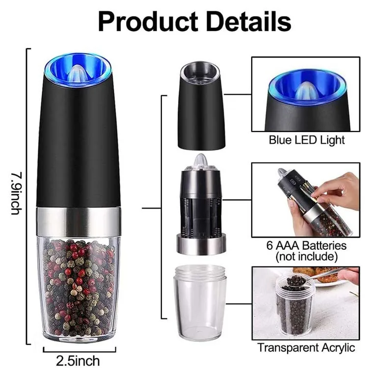 Amazon Hot sale Automatic Gravity Battery Operated Electric Salt and Pepper Grinder Pepper Mill