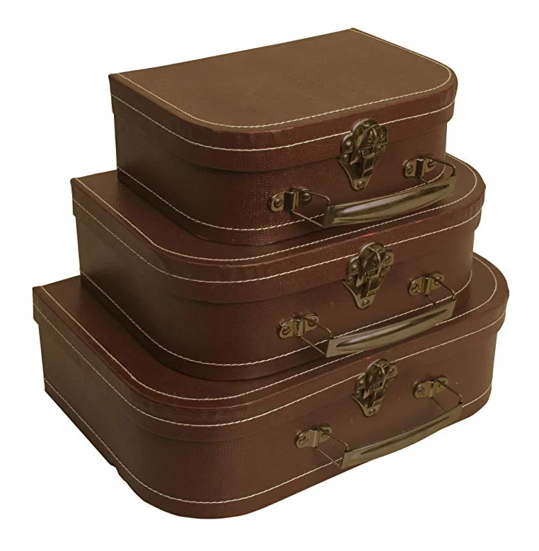 Hot-selling Decorative New Design 3 pcs Paper Suitcase Gift Boxes With handle