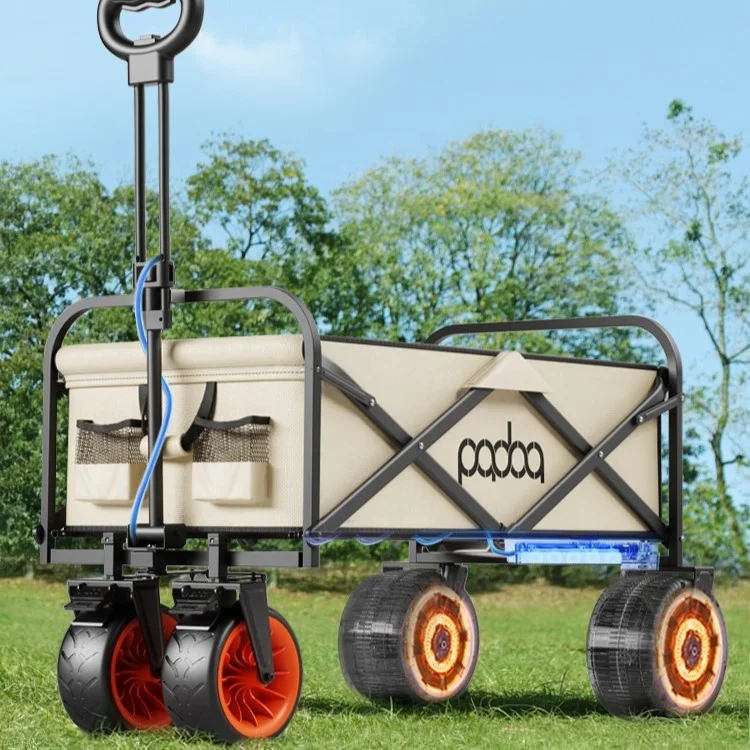 Electric Utility Wagon with Power Assist Metal Garden Handtruck Portable Folding Outdoor Wagon Trolley Camping Cart