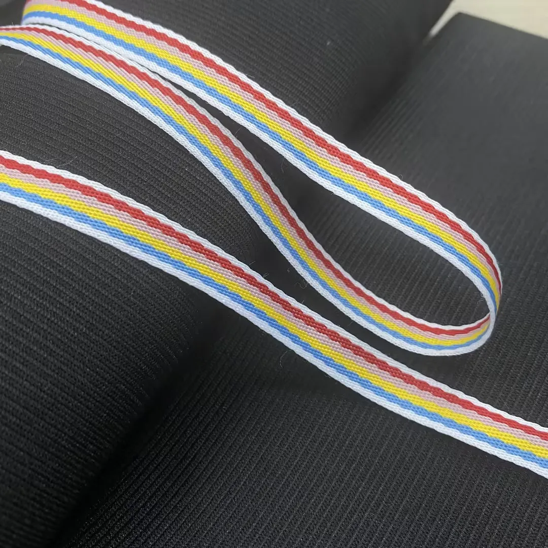 Custom polyester jacquard multi-color ribbon woven striped rainbow trim webbing for clothing accessories