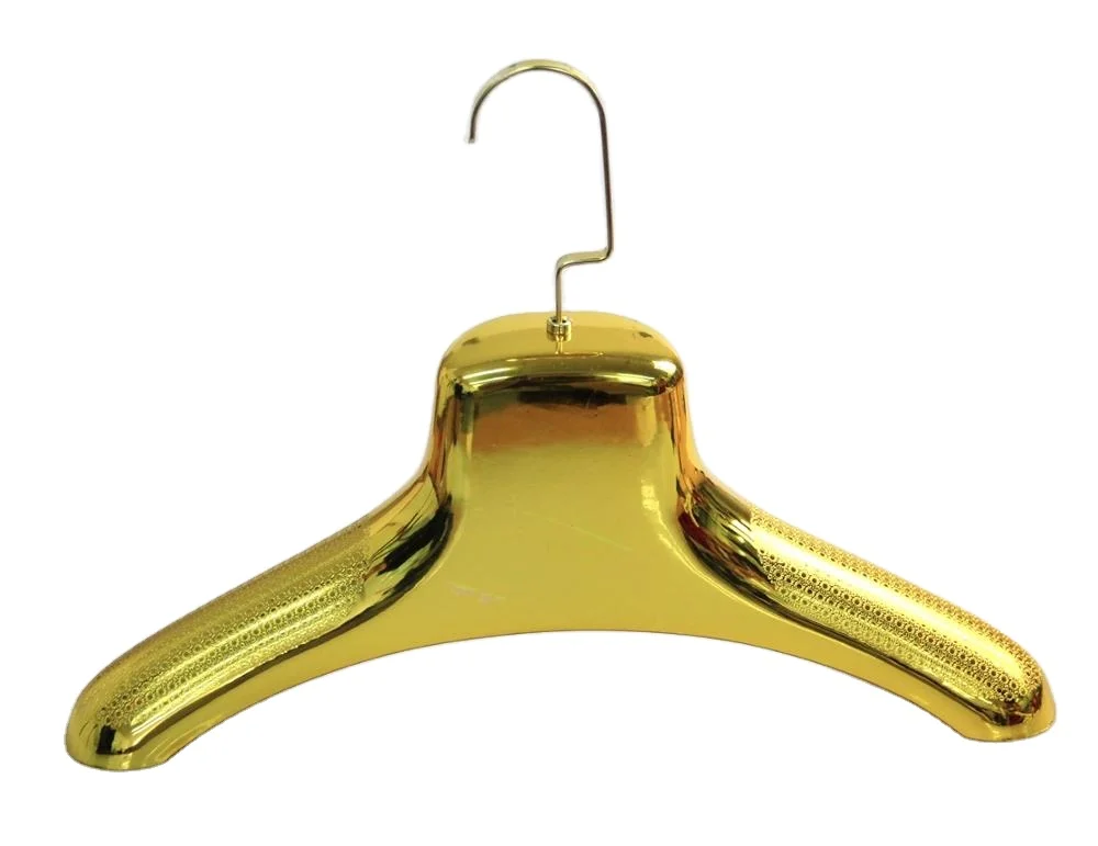 Golden plastic clothes hanger electric plated big broad shoulder antiskid Fur coat hangers