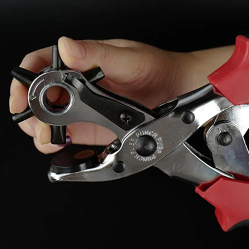 
2020 NEW Leather Belt Hole Punch Plier non-slip handle with 6 Different Punch Heads Leather Crafting Tools 