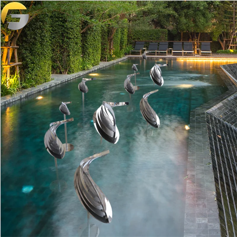 ZE03857 Custom Design Polished Stainless Steel Metal Garden Flowers Statues Sculpture For Sale stainless steel fish sculpture