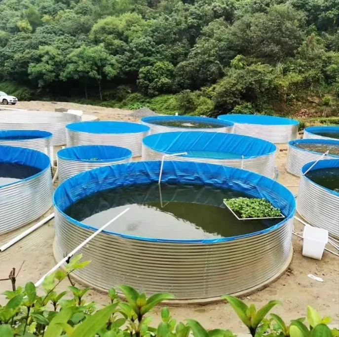 Round Hot Galvanized Steel Flexible Fish Farm Pond With Pvc  Liner Recirculating Aquaculture System Fish and Shrimp Pond