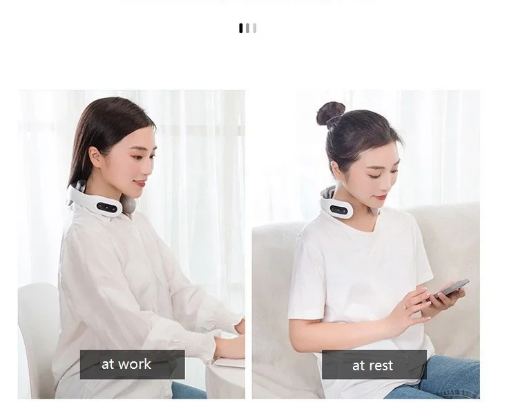 OEM Wholesale Electric Hot Compress Smart Rechargeable U shape Wireless Portable Tens Pulse Heated Neck Massager