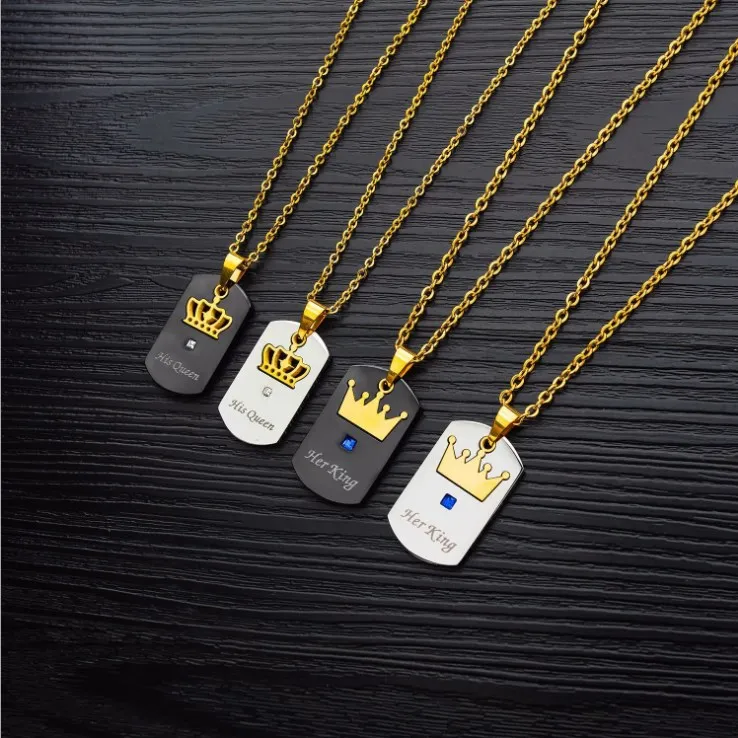 Black Gold Stainless Steel Unisex King & Queen Necklace His Queen and Her King Pendant for Children