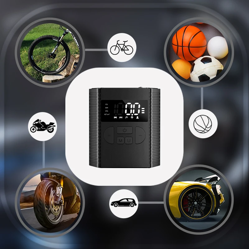 Micro TYPE-C 12V Handheld Wireless Portable Car Tire Air Pump Wheel Inflator With Emergency Light