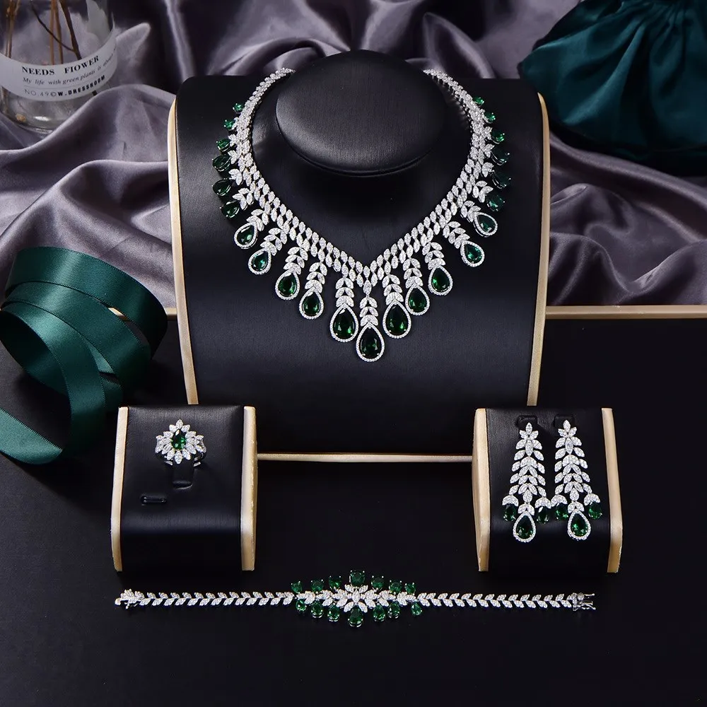 Iran 4 Pcs Jewelry Sets Arab Arabic Cubic Zirconia Round Necklace Bridal Wedding Party Wear Luxury Dress Accessories For Women