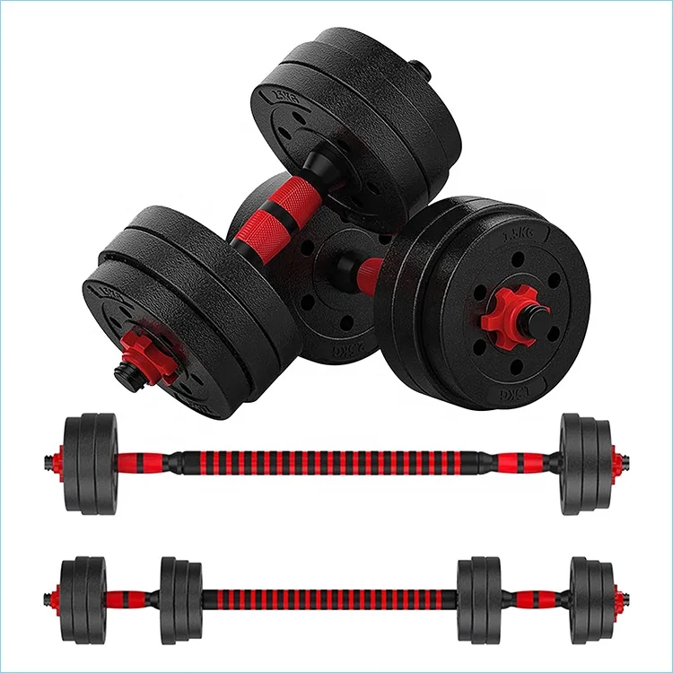 wholesale custom made cheap 20kg adjustable plastic cement weight lifting dumbbell barbell set with connecting rod manufacture