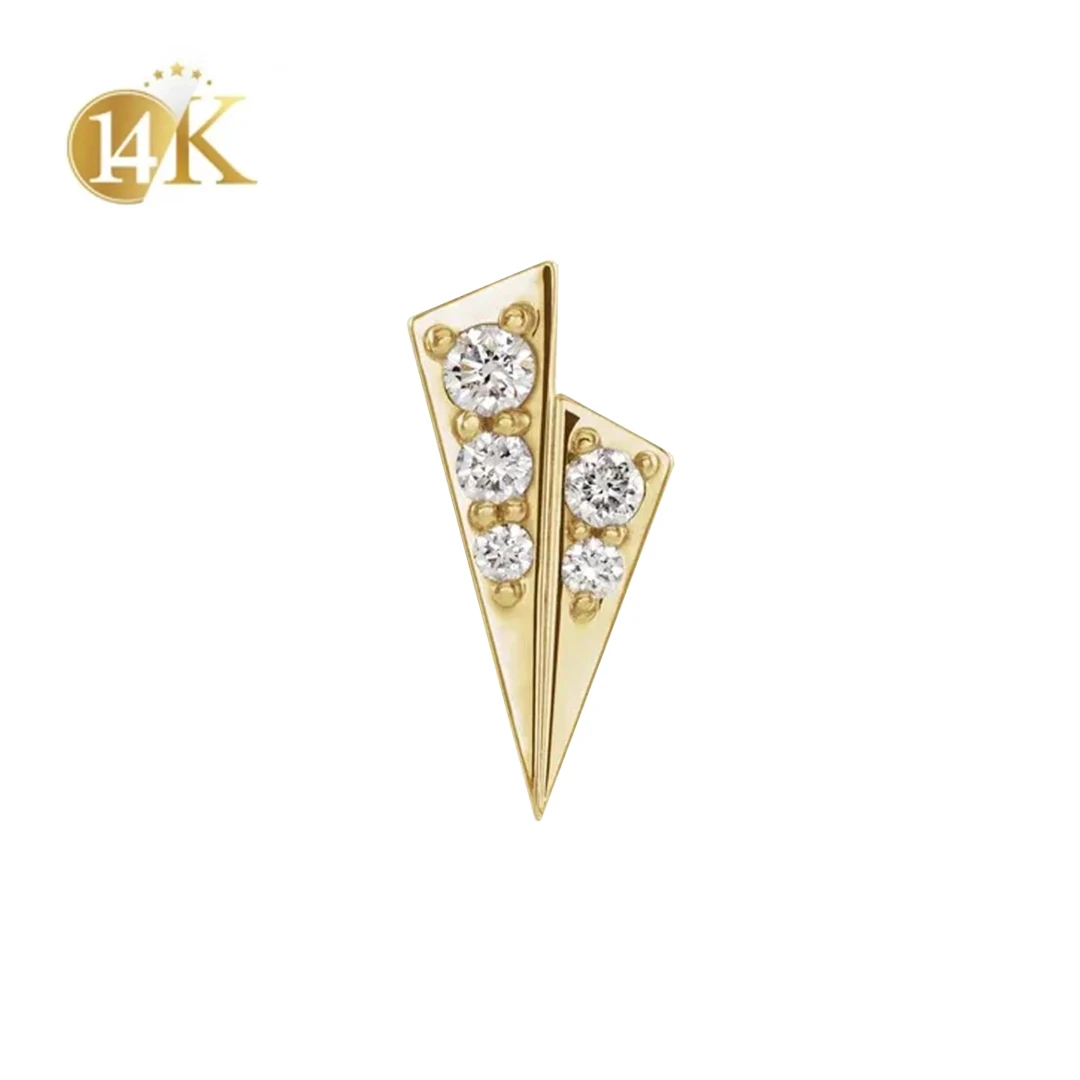 Серьги-гвоздики с фианитами для пирсинга, 14 к