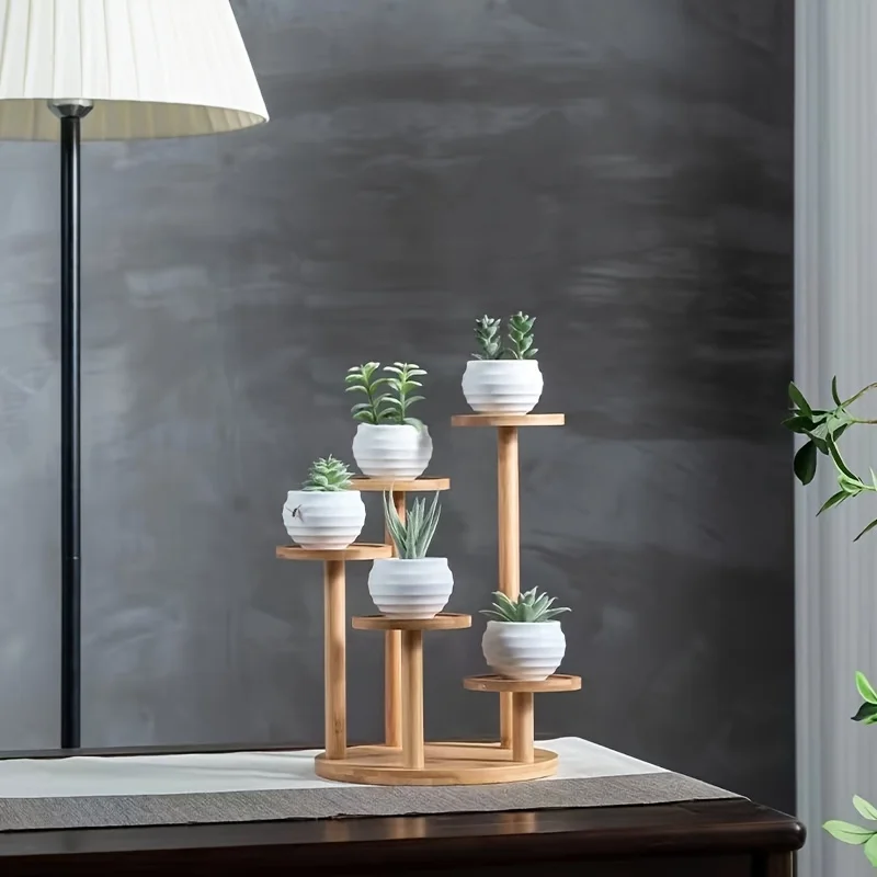 5 Tiered Tabletop Plant Stand Indoor Small Windowsill Flower Shelf Bamboo Mini Succulent Windowsill Shelf