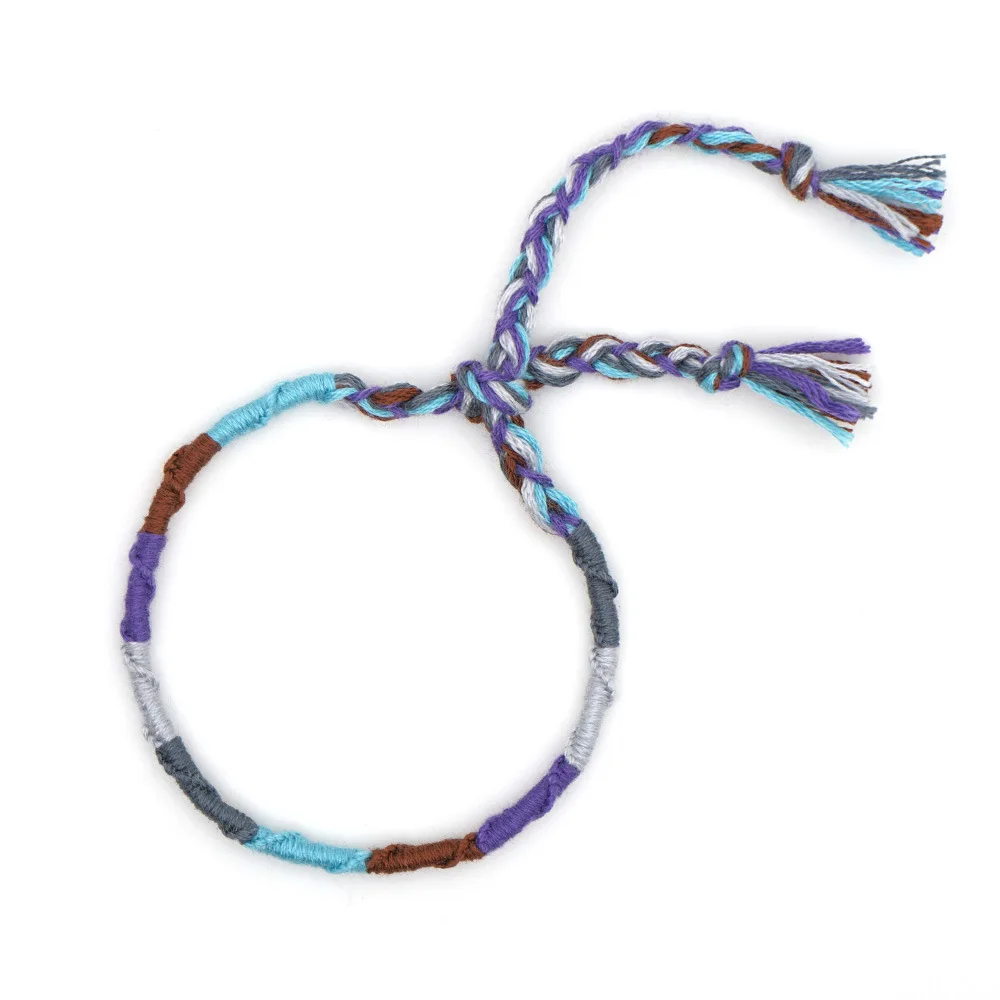 Manufacture Colorful Adjustable National Braided Cotton Thread Tassel Weaving Bracelet
