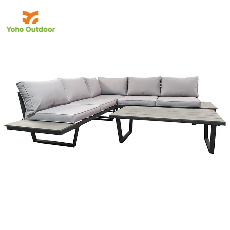 Luxury Modern Garden Corner Aluminum Sofa Set Outdoor Patio Sectional Sofa Furniture with PS Board Table Top