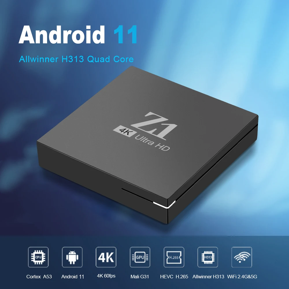 2024 High Quality Z1 Allwinner H313 Android 10 4k 2G 16G 2.4G / 5G Wifi Voice Remote 4K Smart ATV Android TV Box