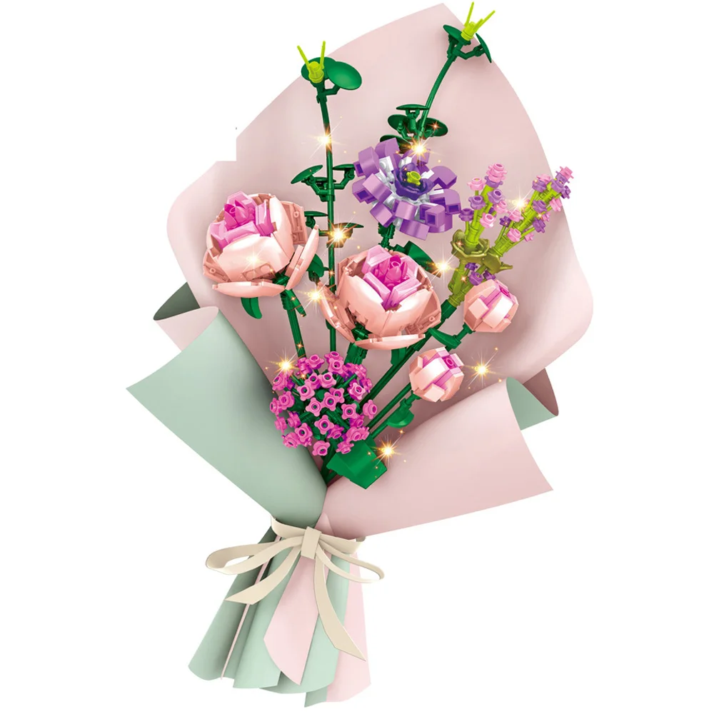 Children Flower Bouquet Kid Learning Gift Assemble Building Block Brick Toy Set Home Decoration