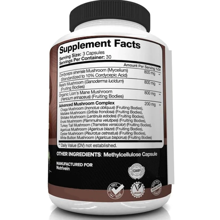90 Capsules 11 Organic Mushrooms Nootropic Complex Mushroom Supplement