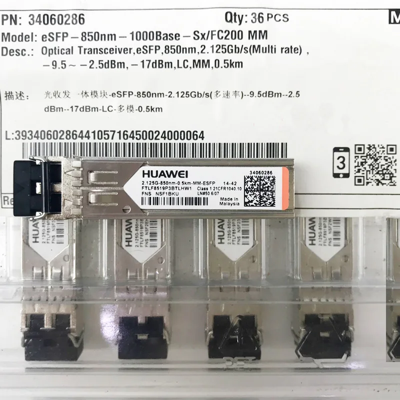 Huawei GE Optical Modules eSFP 850nm 2.125Gb/s Multirate -9.5~-2.5dBm -17dBm LC MM 0.5km 34060286