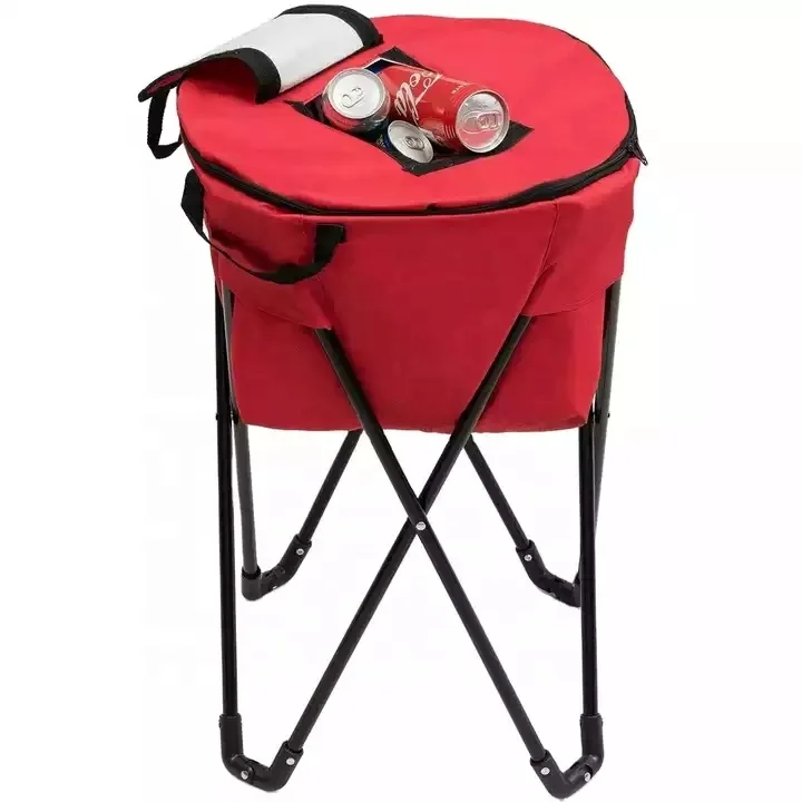 Outdoor backyard Beach Cooler Carry Bag with Folding Stand Stents Metal Cooler Double Backpack Camping Cooler Chair of BBQ
