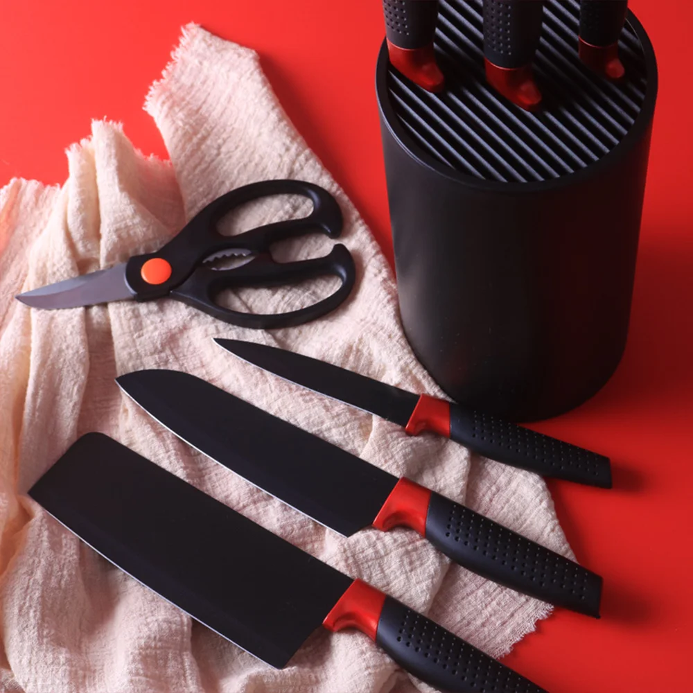 2021 professional manufacturers stainless steel black knives kitchen cooking chef knife set with block Hollow handle in gift box