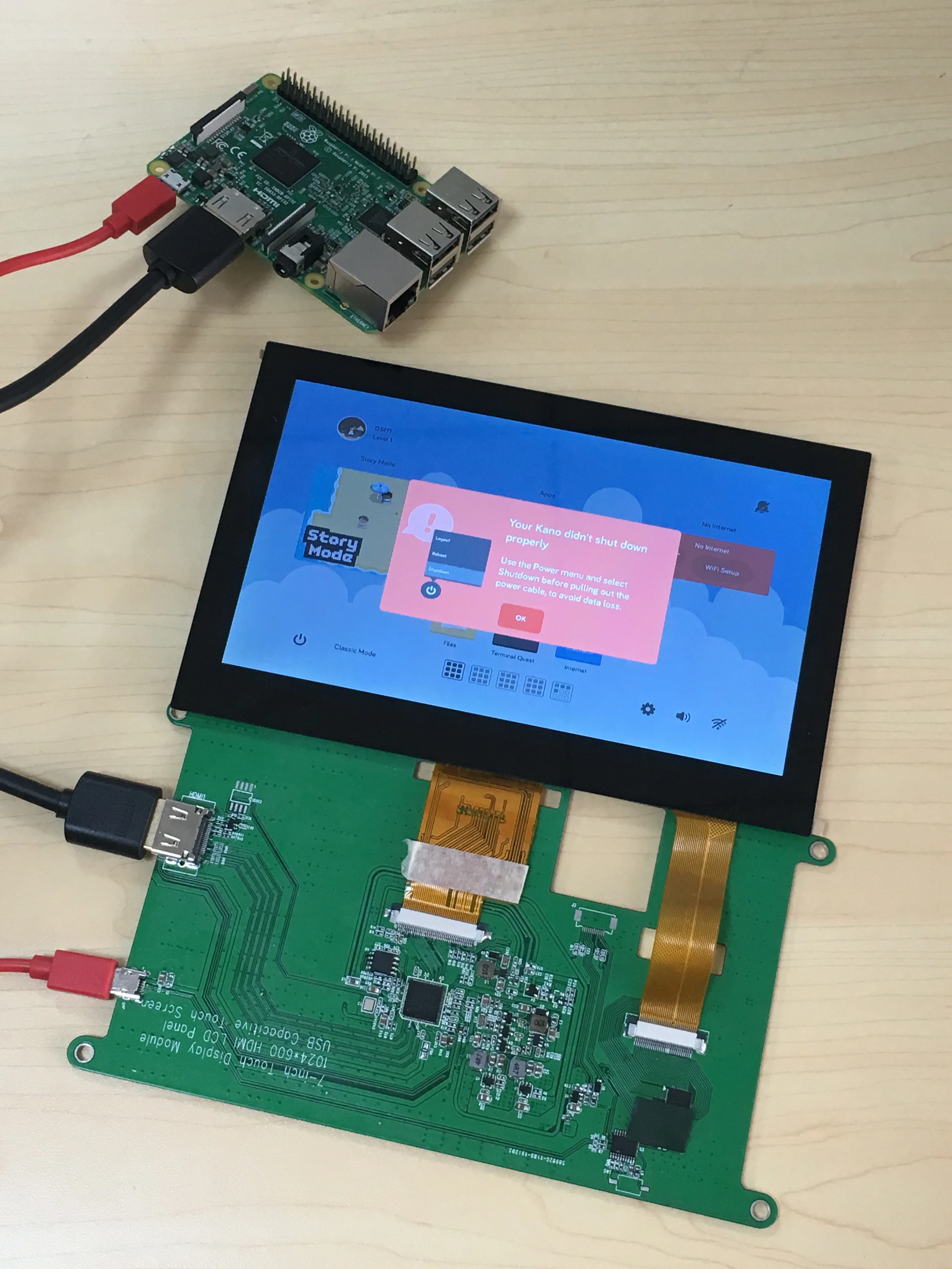 7inch Raspberry PI LCD Display with USB touch panel and control board support custom design