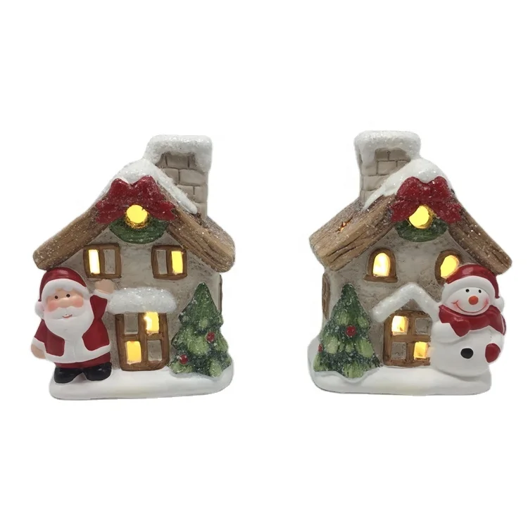 Unique design table decoration ceramic christmas gift village houses