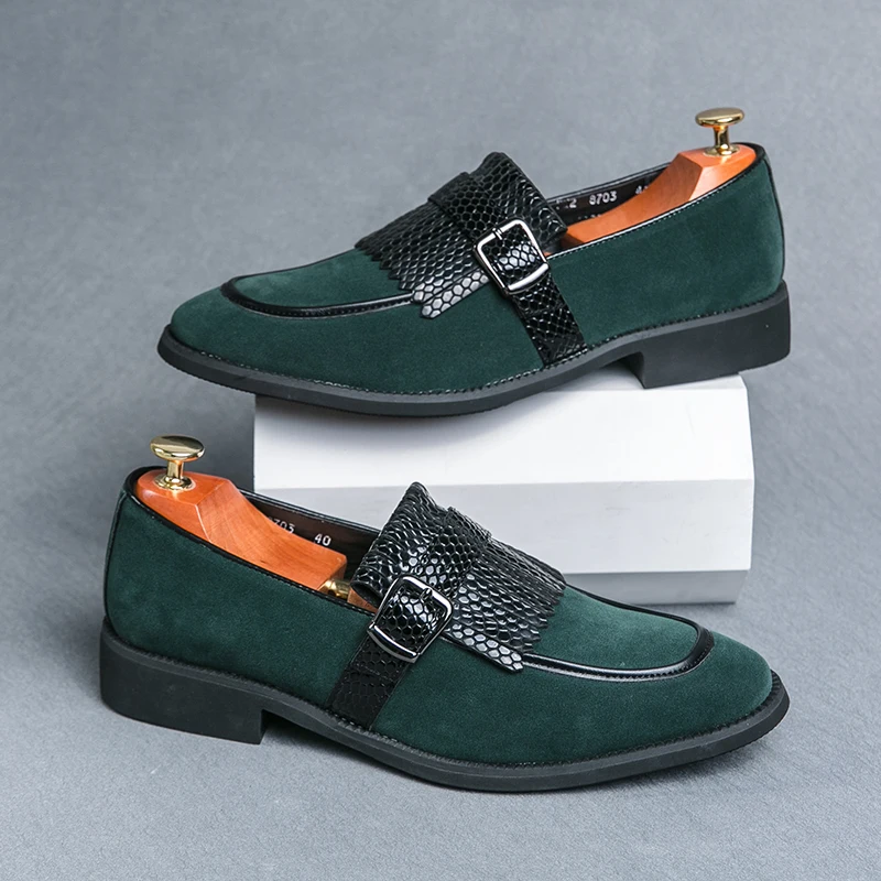 Comfortable Size 38-46/6.5-12 Green Color Fashion Designers Suede Leather Dress Shoes for Men Casual Wedding Loafers