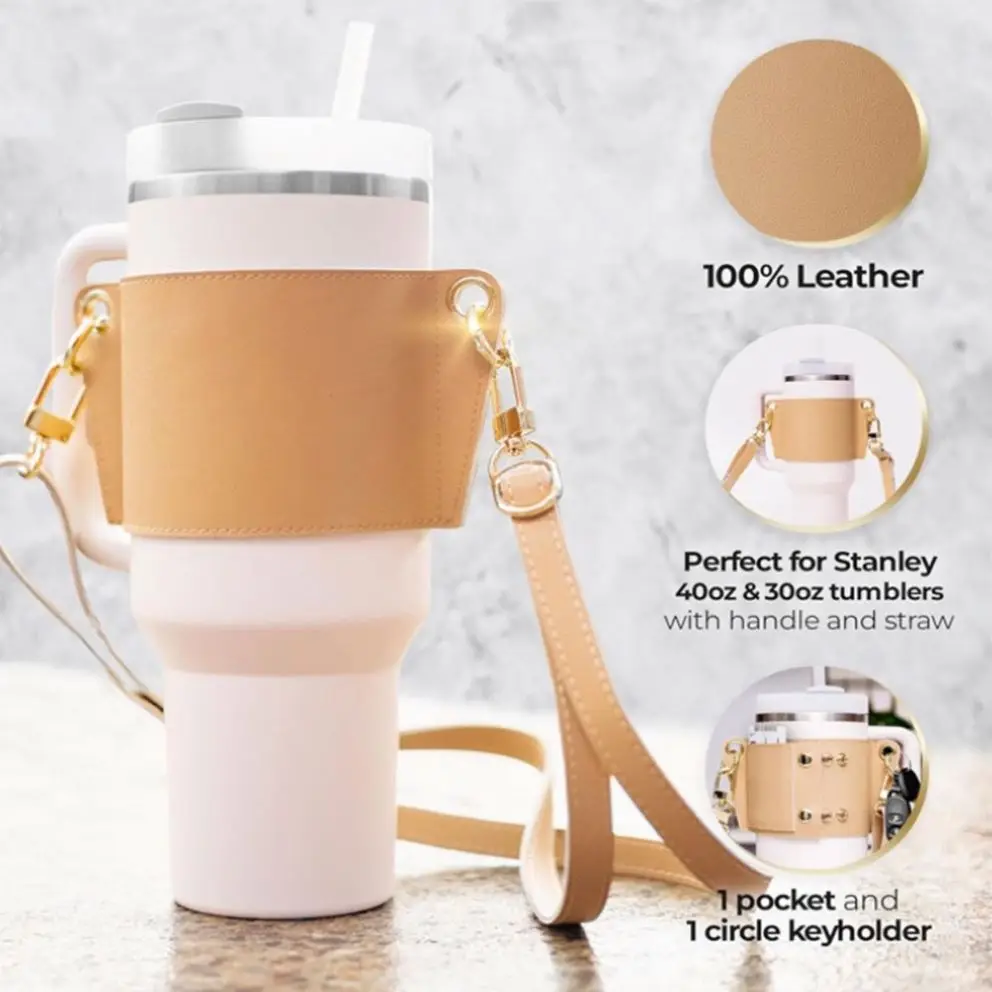Rivet Leathers Bumper Pink Travel Sleeve Pouch Silicone Boot For Stanley Cup 40Oz With Handle Tumbler Thermal Case Water Bottle