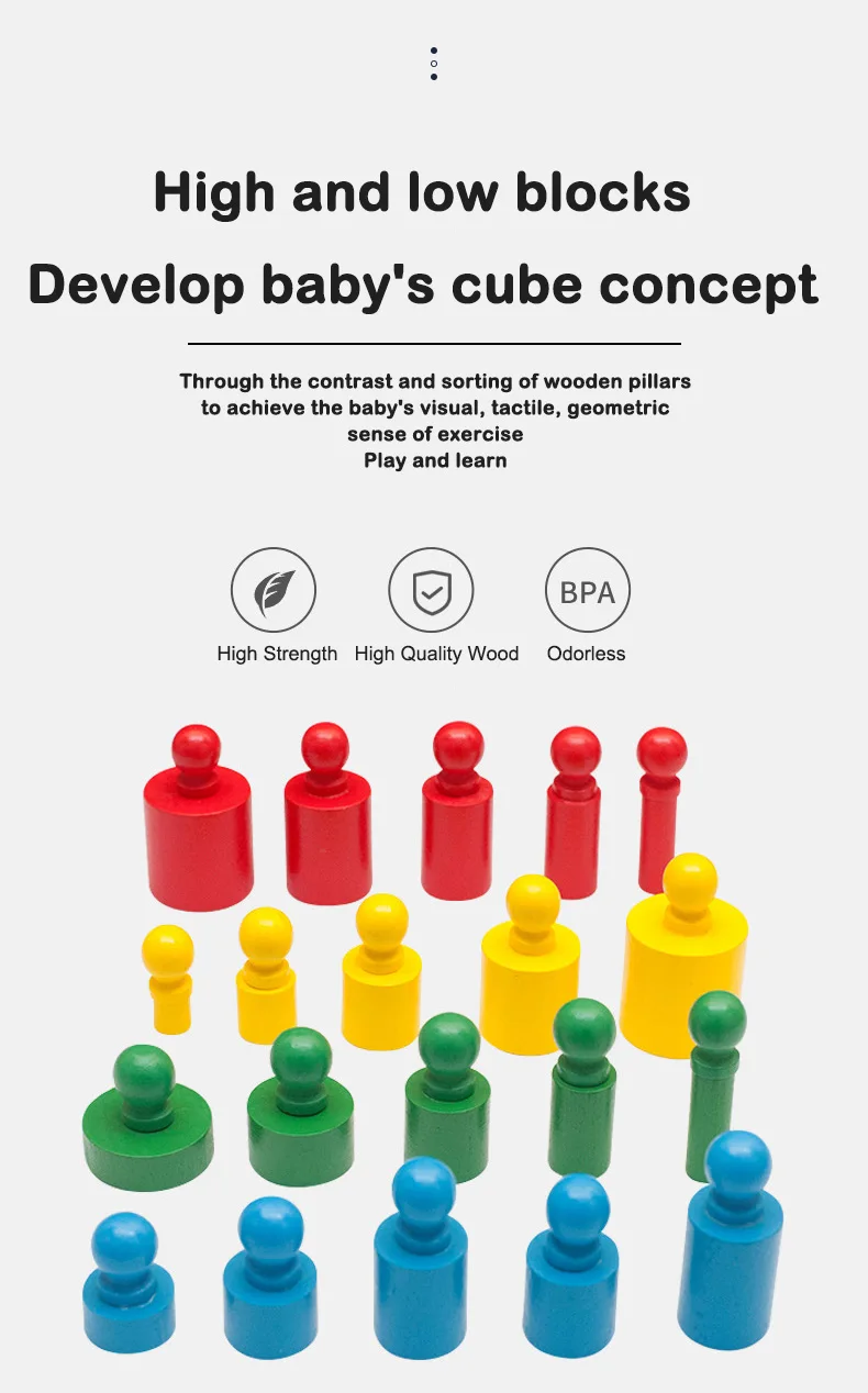 Colorful Wooden Socket Blocks Creative DIY Educational Grasp Cylinder Toy Modern Construction Cube Sets with Animal Themes