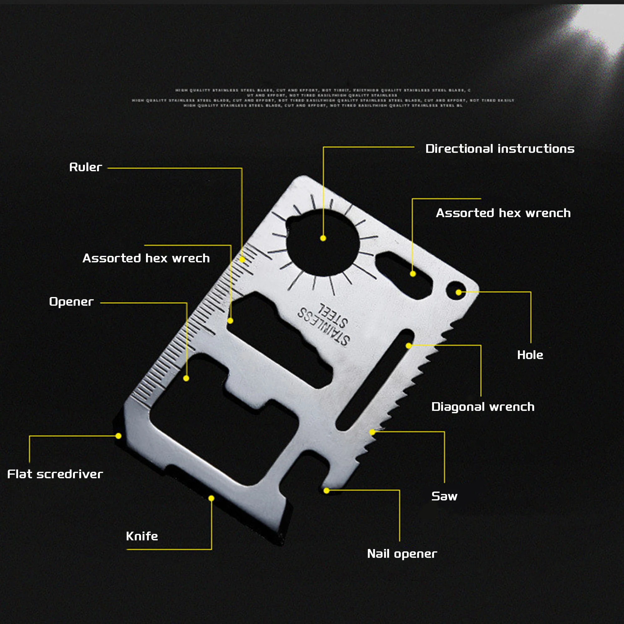 All in One Tool Stainless Steel 2.7IN Pocket Wallet OEM LOGO Multi Credit Camping Multitool EDC Card