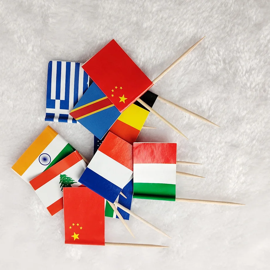 Toothpickss  Appetizers Snack Tasting National Flag Decorative Label Forks Fruit Picks Party Supplies Bamboo Mini Cocktail Fork