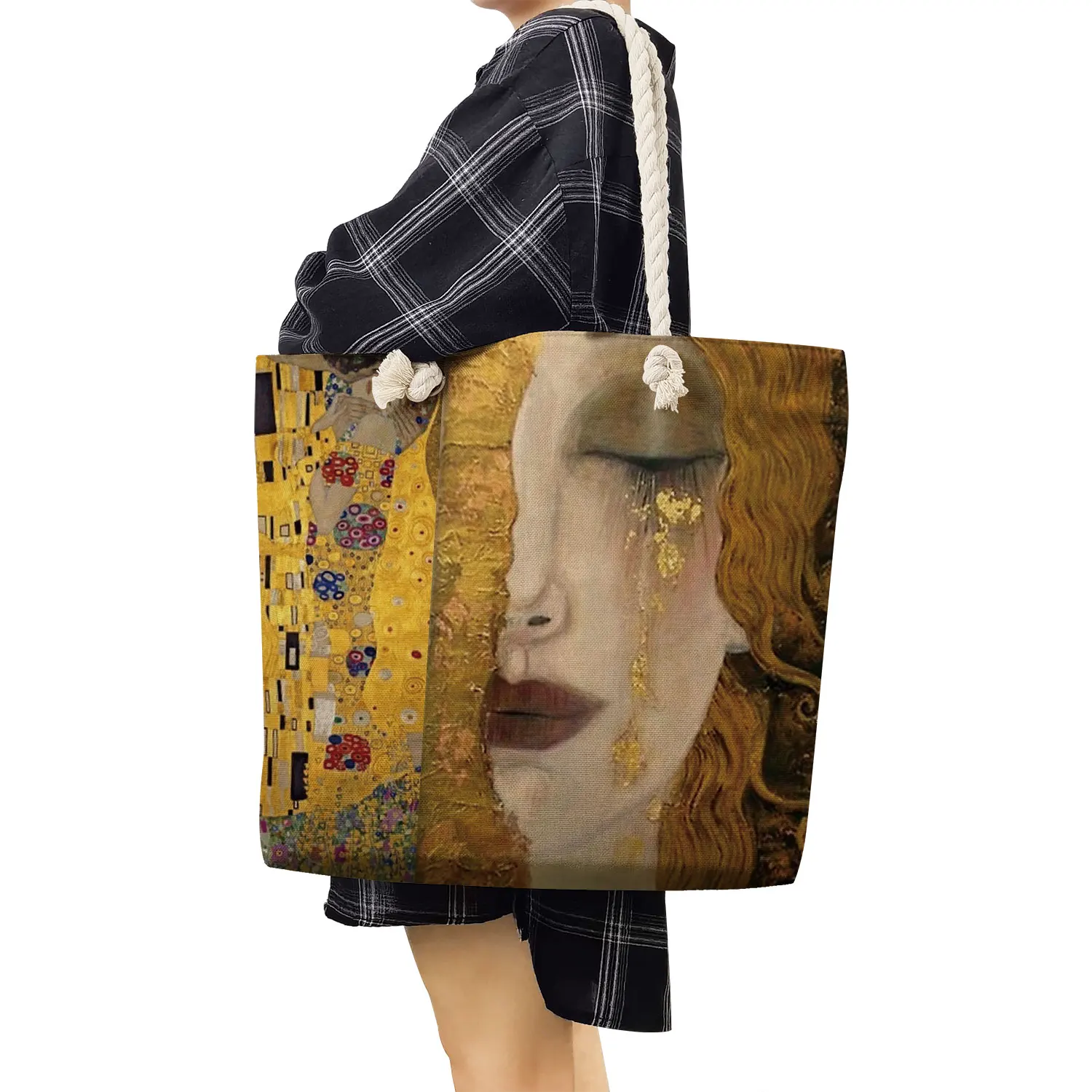Oil Painting Tears Handbags For Women Gustav Klimt Ladies Fashion Cheap Thick Rope Tote Large Capacity Shopping Bags Wholesale