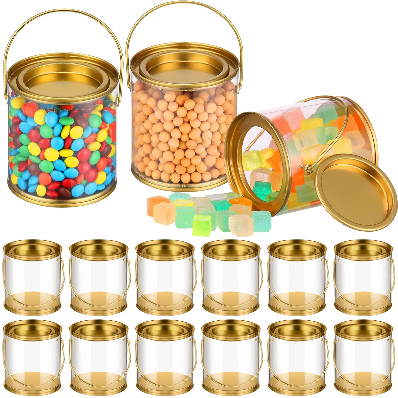 Custom Paint Tin Cans Clear Plastic PET Empty Mini Tin Bucket with Lids For Art Crafts Candy DIY Packing