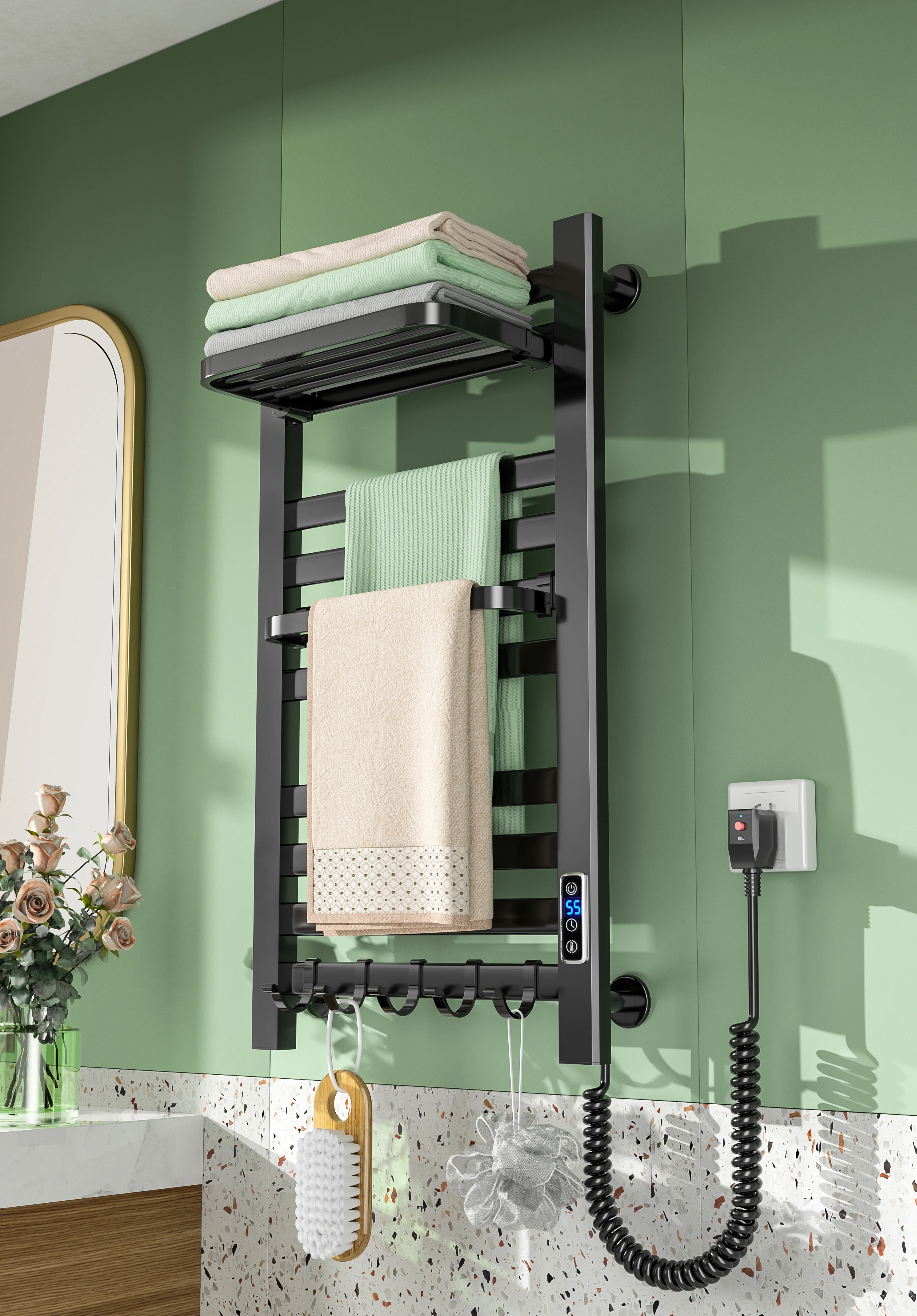 Hot selling bathroom wall mounted electric radiator, black gun, gray heating towel heater rack, heating towel guide rail
